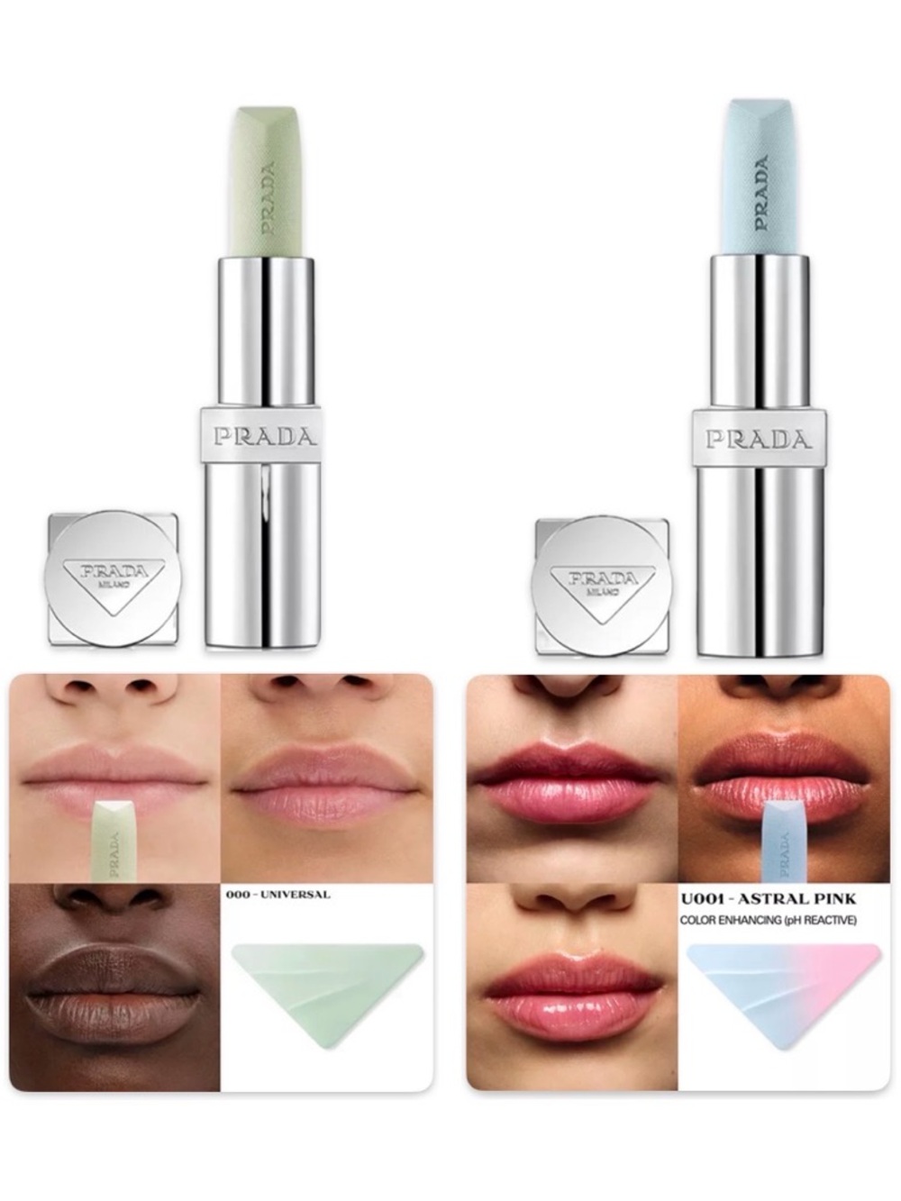 NIB [Prada] Monochrome Moisturizing Lip Balm Set 000 Universal/U001 Astral Pink - Picture 2 of 15
